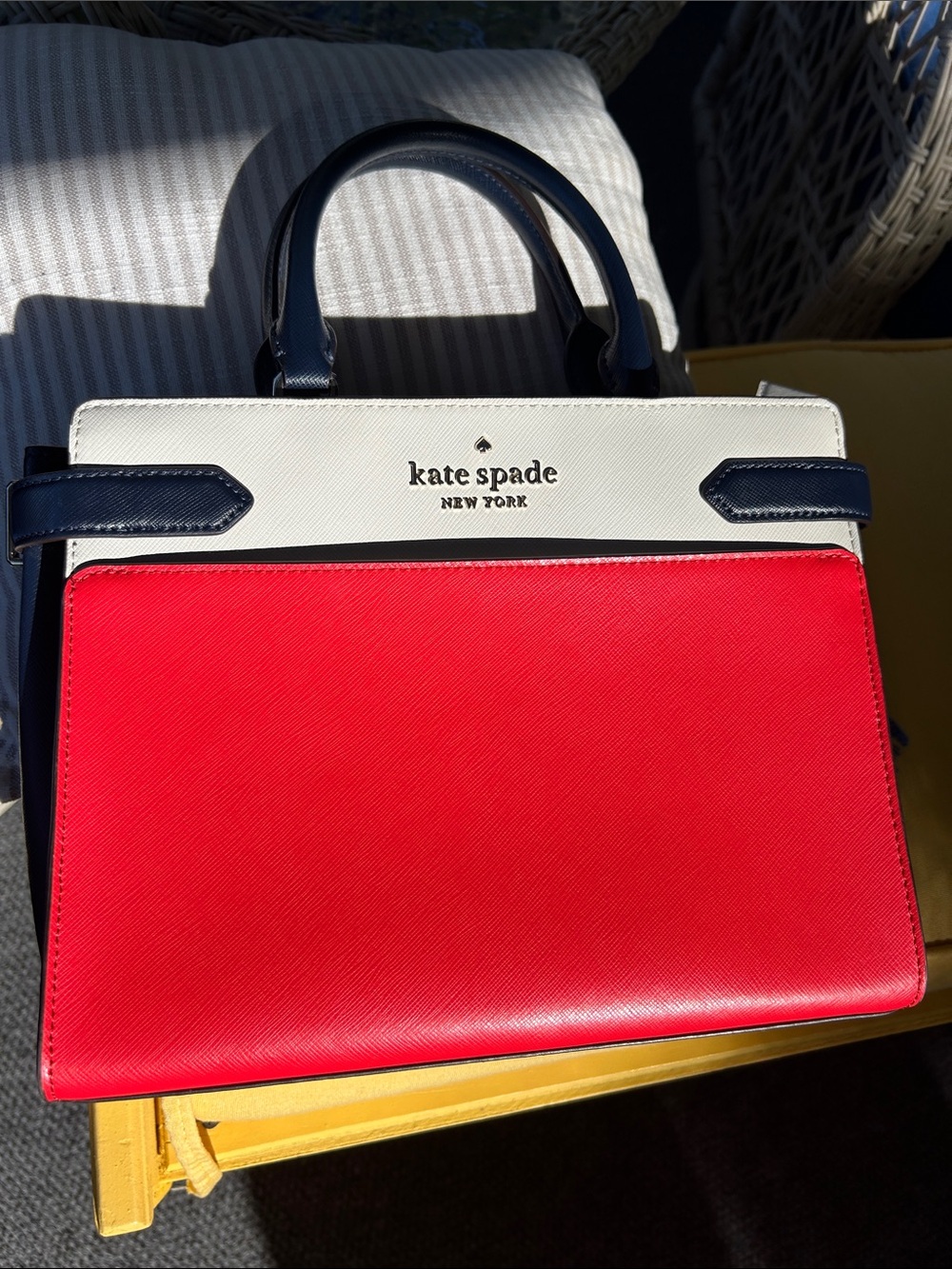 kate spade Red, Cream & Navy Saffiano Leather Satchel - Picture 7 of 11